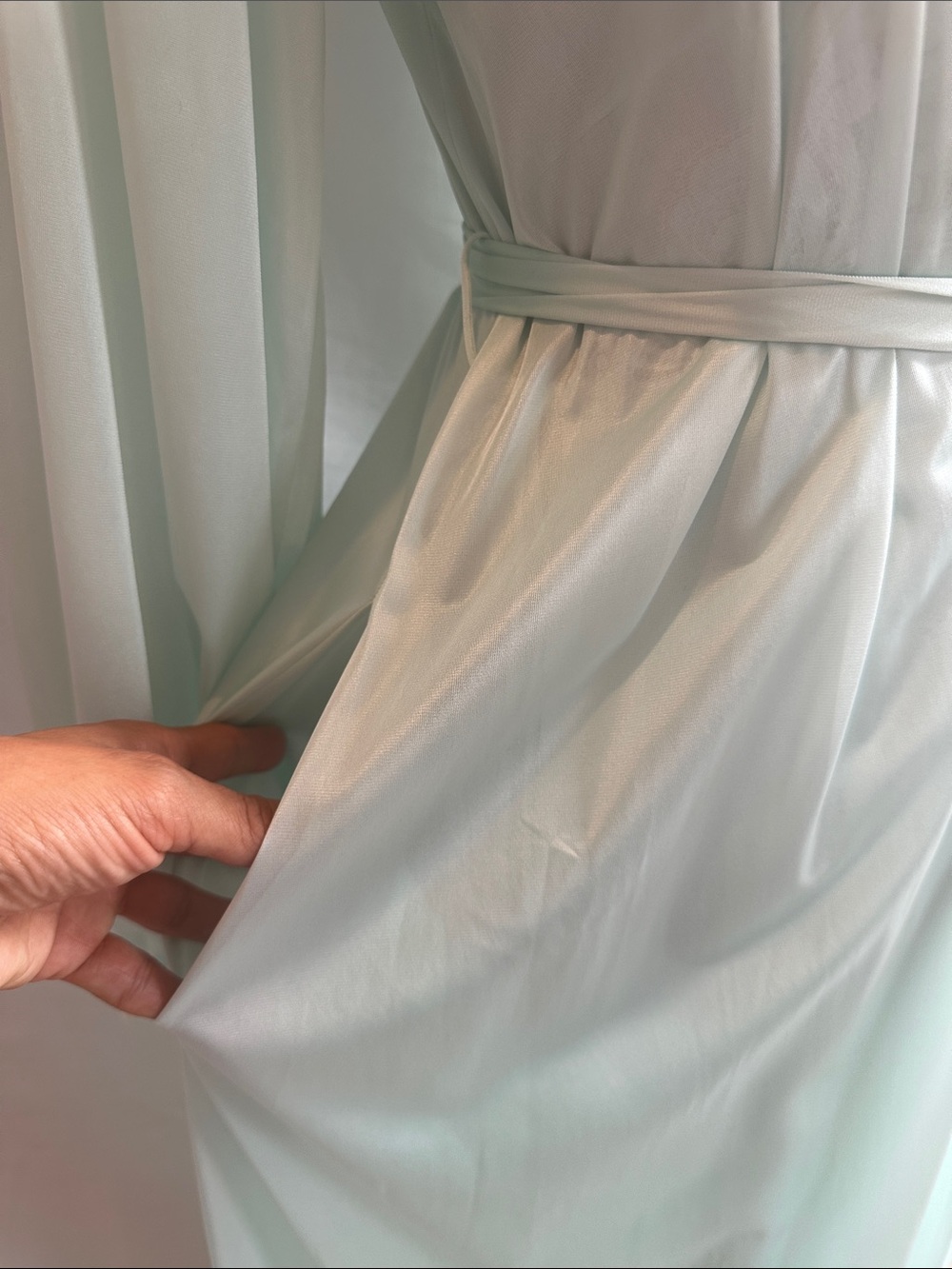 Miss Elaine Mint Green Lace-Trim Long Peignoir Set - Picture 3 of 13
